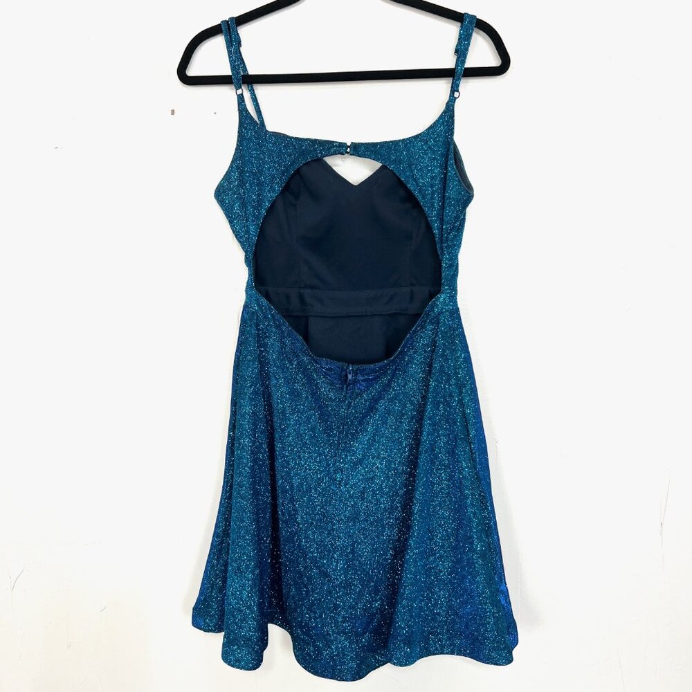 City Studio Turquoise Glitter Fit & Flare Dress Blue Padded Bust‎ Pockets 9 - Picture 2 of 4